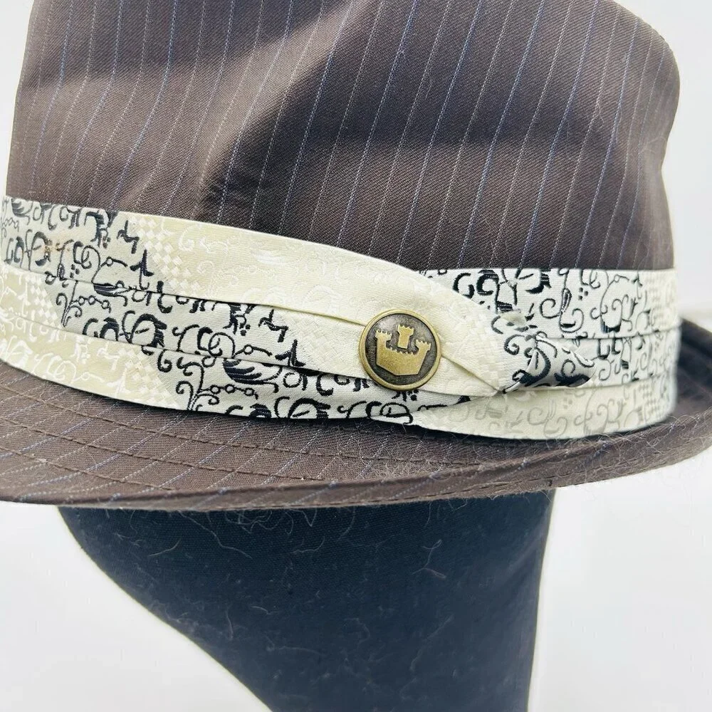 Goorin Bros Fedora Hat Cap Mens Sz M Brown Pinstripe w Satin Band Wool Blend